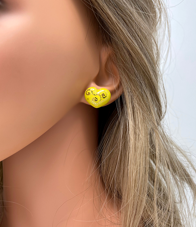 Brigitte Saugstad Earrings-31- heart-yellow ceramic earrings, handmade, unique, original -D