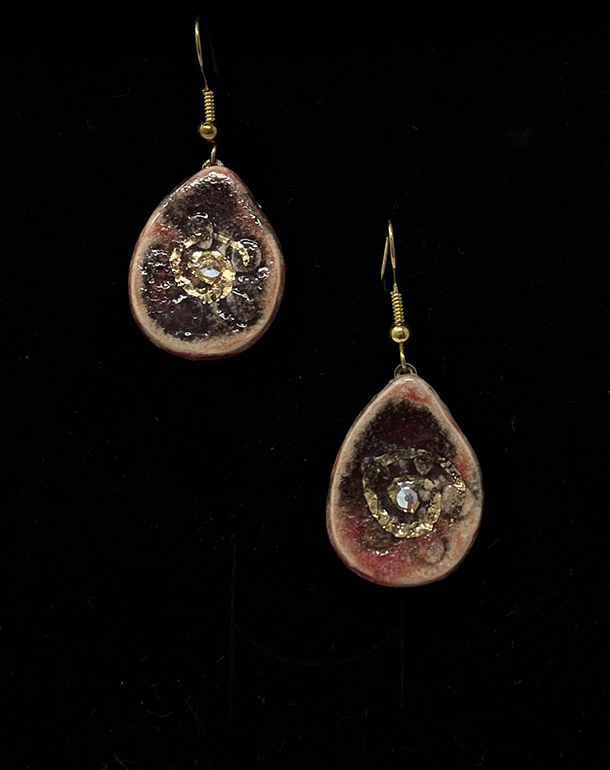 Brigitte Saugstad Earrings-33 teardrop-rusticbrown-pink ceramic earrings, handmade, unique, original -B