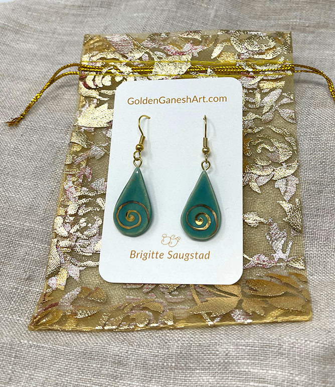 Brigitte Saugstad Earrings-6 teardrop-jade ceramic earrings, handmade, unique, original -C