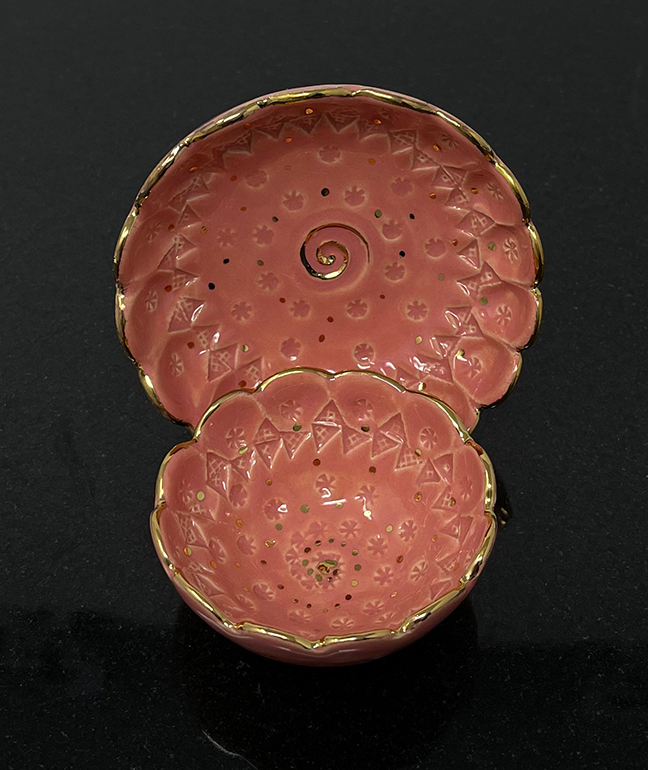 Brigitte Saugstad Papageno-20 pair round, dark pink ceramic bowls, handmade, unique, original -A