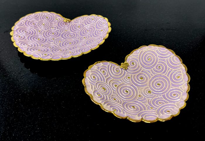 Brigitte Saugstad Papageno-5 pair heart-lightviolet ceramic bowls, handmade, unique, original -A