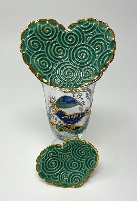 Brigitte Saugstad Papageno-6 pair heart-jade ceramic heart bowls, handmade, unique, original -B