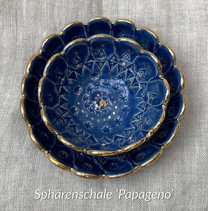 Brigitte Saugstad Papageno-7 pair round-darkblue ceramic bowl, handmade, unique, original -B