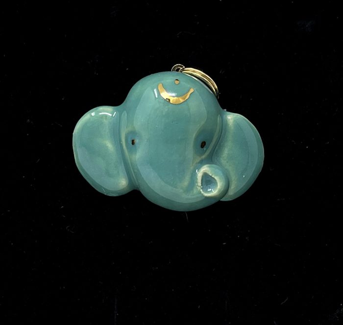 Brigitte Saugstad Pendant-1 Ganesha-jadegreen ceramic pendant, handmade, unique, original, elephant, Ganesha -B