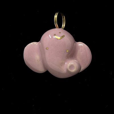 Brigitte Saugstad Pendant-4 Ganesha-pink ceramic pendant, handmade, unique, original, elephant, Ganesha -B