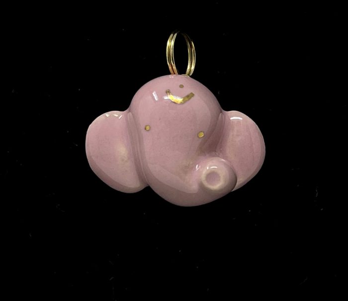 Brigitte Saugstad Pendant-4 Ganesha-pink ceramic pendant, handmade, unique, original, elephant, Ganesha -B