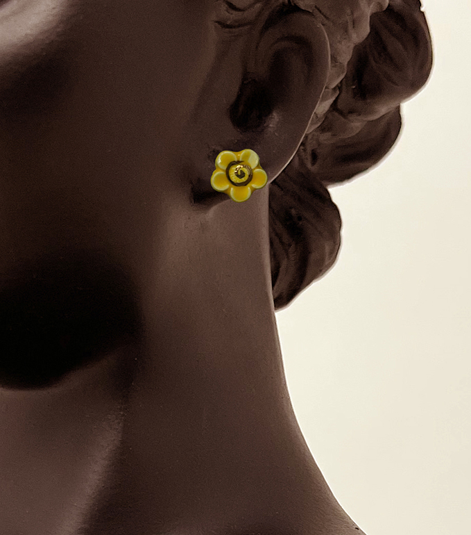 Brigitte Saugstad Earrings-25- flower-yellow ceramic earrings, handmade, unique, original -A