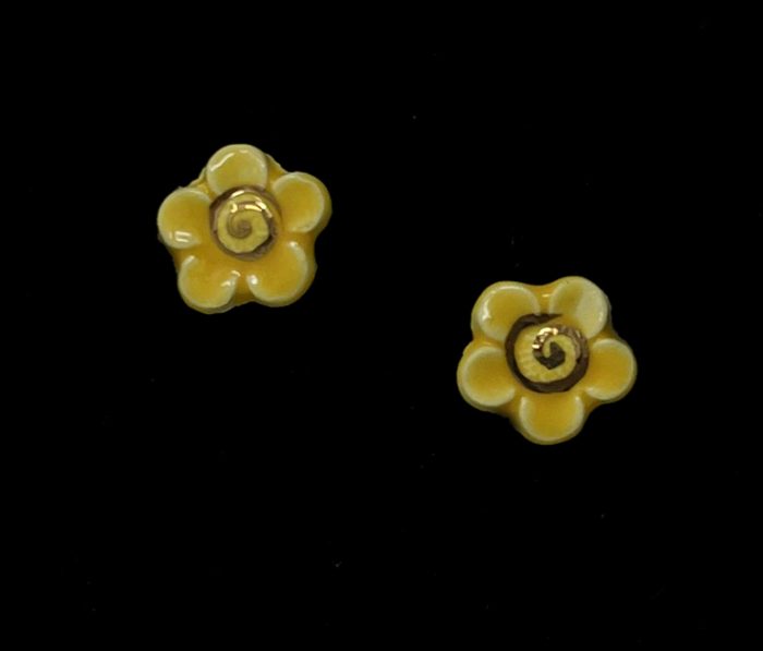 Brigitte Saugstad Earrings-25- flower-yellow ceramic earrings, handmade, unique, original -B