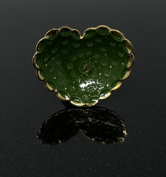 Brigitte Saugstad Papageno-15 heart-darkgreen ceramic bowl, handmade, unique, original -A