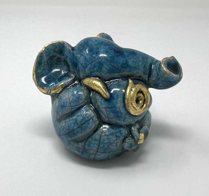 Brigitte Saugstad Ganesha Raku-17, ceramic statue, sculpture, idol, figurine, elephant -D