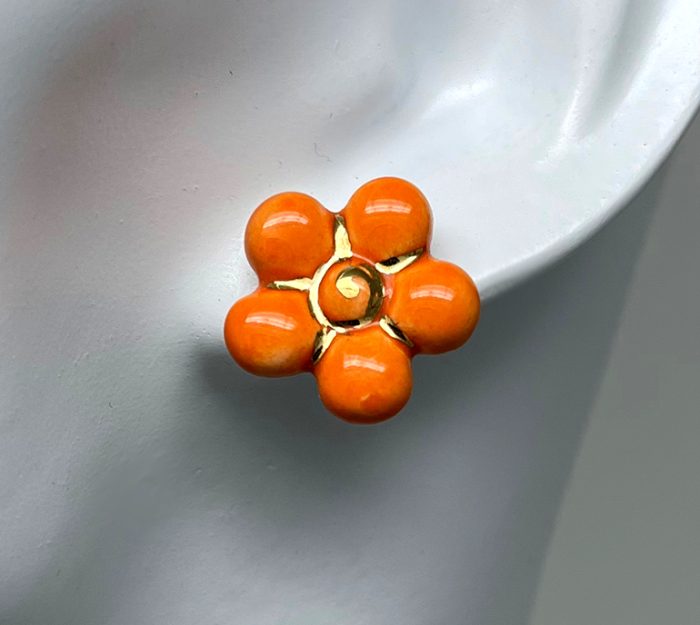 Brigitte Saugstad Earrings-29- flower-orange ceramic earrings, handmade, unique, original -A