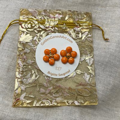 Brigitte Saugstad Earrings-29- flower-orange ceramic earrings, handmade, unique, original -C