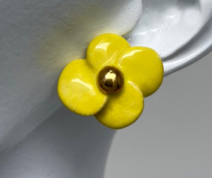 Brigitte Saugstad Earrings-32- flower-yellow ceramic earrings, handmade, unique, original -A