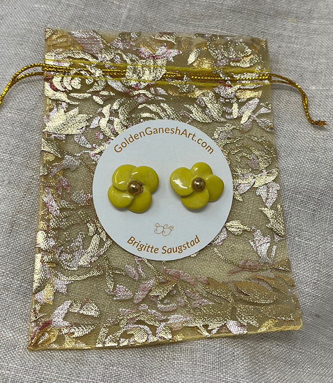 Brigitte Saugstad Earrings-32- flower-yellow ceramic earrings, handmade, unique, original -C