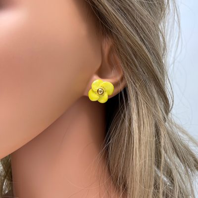 Brigitte Saugstad Earrings-32- flower-yellow ceramic earrings, handmade, unique, original -D
