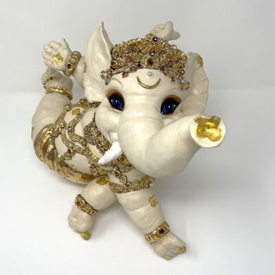 Brigitte Saugstad Ganesha Dancing-2, ceramic statue, sculpture, idol, figurine, elephant -A