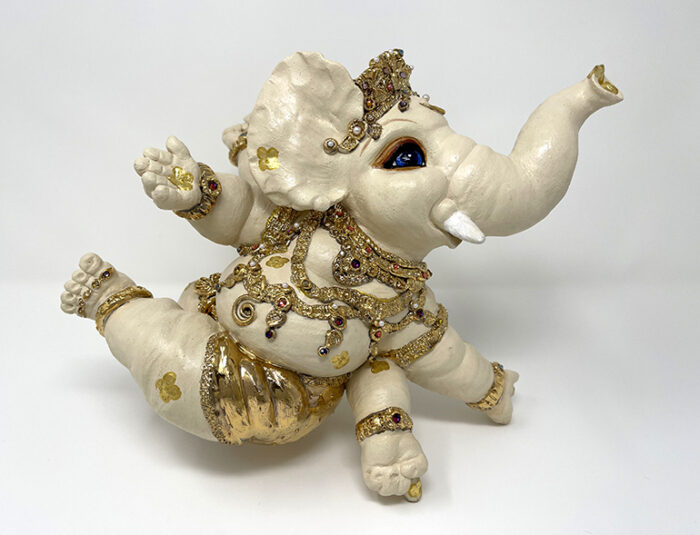 Brigitte Saugstad Ganesha Dancing-2, ceramic statue, sculpture, idol, figurine, elephant -B