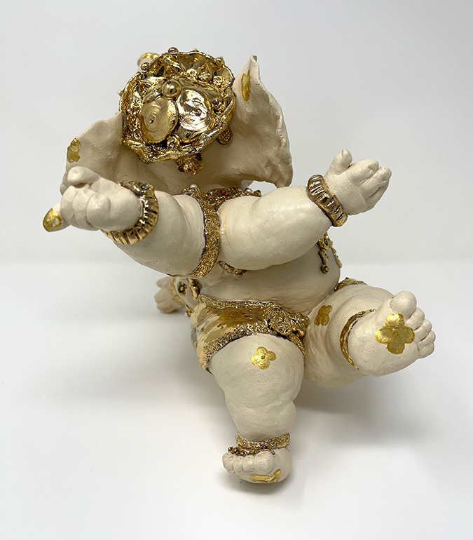 Brigitte Saugstad Ganesha Dancing-2, ceramic statue, sculpture, idol, figurine, elephant -C