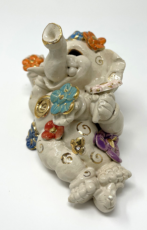 Brigitte Saugstad Ganesha Reclining-4, ceramic statue, sculpture, idol, figurine, elephant -E