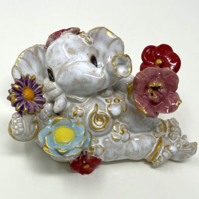 Brigitte Saugstad Ganesha Reclining-6, hand-modelled ceramic statue, sculpture, idol, figurine, elephant -A