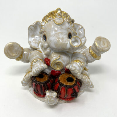 Brigitte Saugstad Ganesha Simple-21 9x12x9, hand-modelled ceramic statue, sculpture, idol, figurine, elephant -B