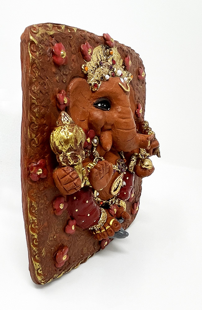 Brigitte Saugstad Ganesha (relief wall hanging)-1, ceramic statue, sculpture, idol, figurine, elephant -B