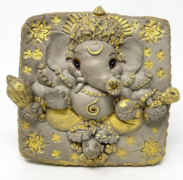 Brigitte Saugstad Ganesha (relief wall hanging)-2, ceramic statue, sculpture, idol, figurine, elephant -A