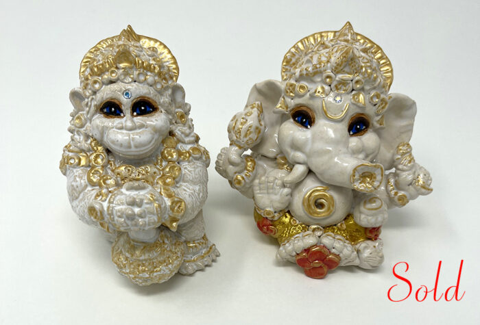 Brigitte Saugstad Ganesha-Hanuman-6, ceramic statue, sculpture, idol, figurine, elephant, monkey