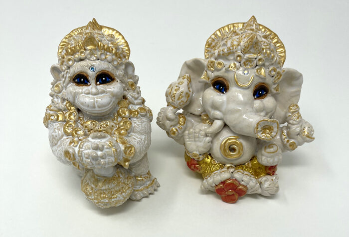 Brigitte Saugstad Ganesha-Hanuman-6, ceramic statue, sculpture, idol, figurine, elephant, monkey -A