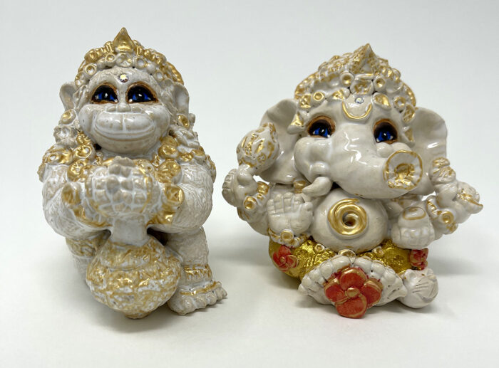 Brigitte Saugstad Ganesha-Hanuman-6, ceramic statue, sculpture, idol, figurine, elephant, monkey -B