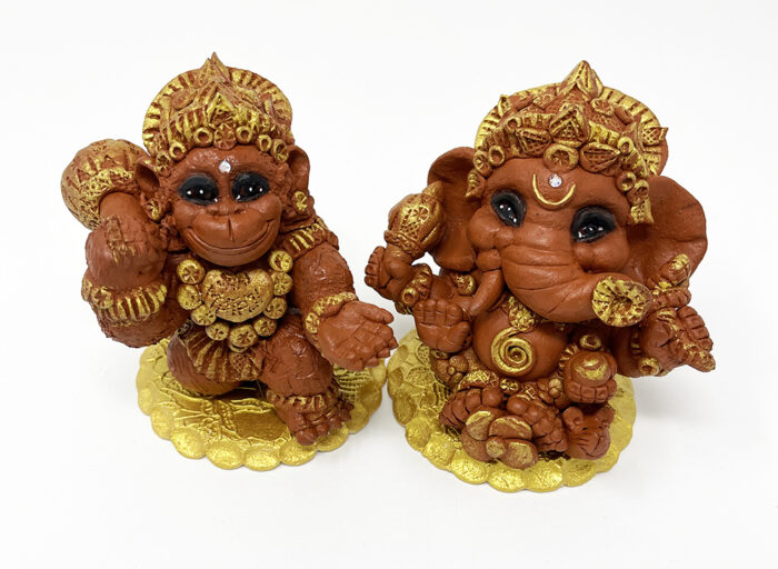 Brigitte Saugstad Ganesha-Hanuman-5, ceramic statue, sculpture, idol, figurine, elephant, monkey -A