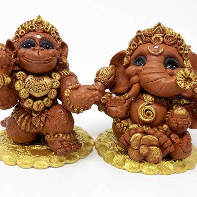 Brigitte Saugstad Ganesha-Hanuman-5, ceramic statue, sculpture, idol, figurine, elephant, monkey -B