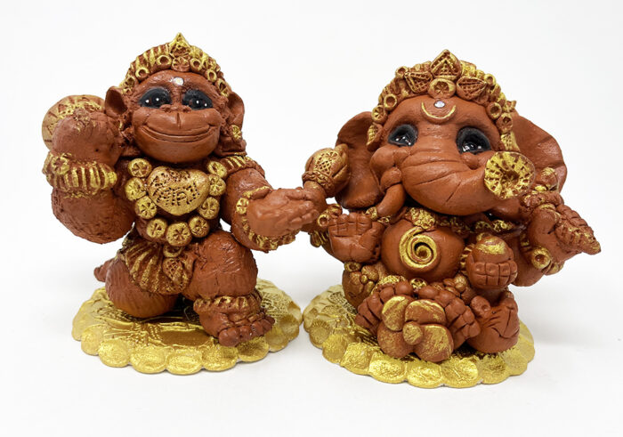 Brigitte Saugstad Ganesha-Hanuman-5, ceramic statue, sculpture, idol, figurine, elephant, monkey -B