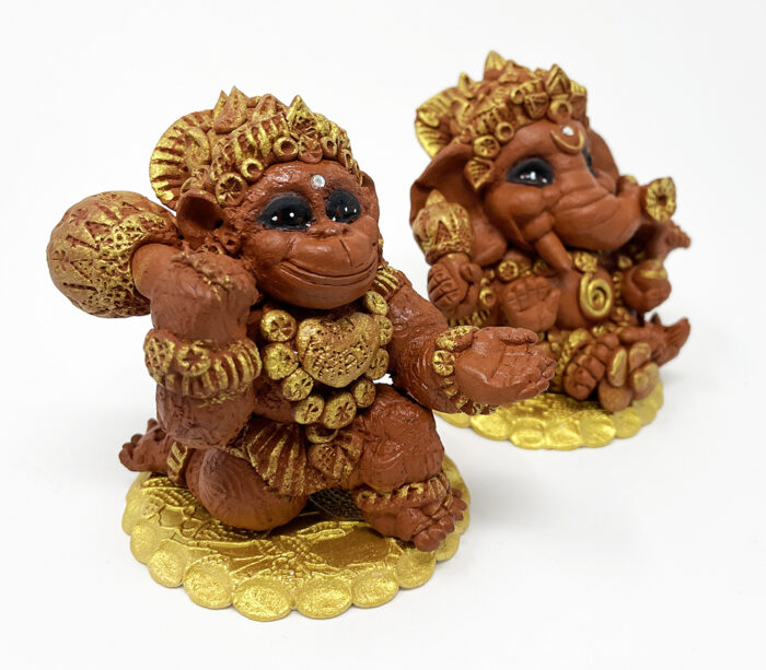 Brigitte Saugstad Ganesha-Hanuman-5, ceramic statue, sculpture, idol, figurine, elephant, monkey -C
