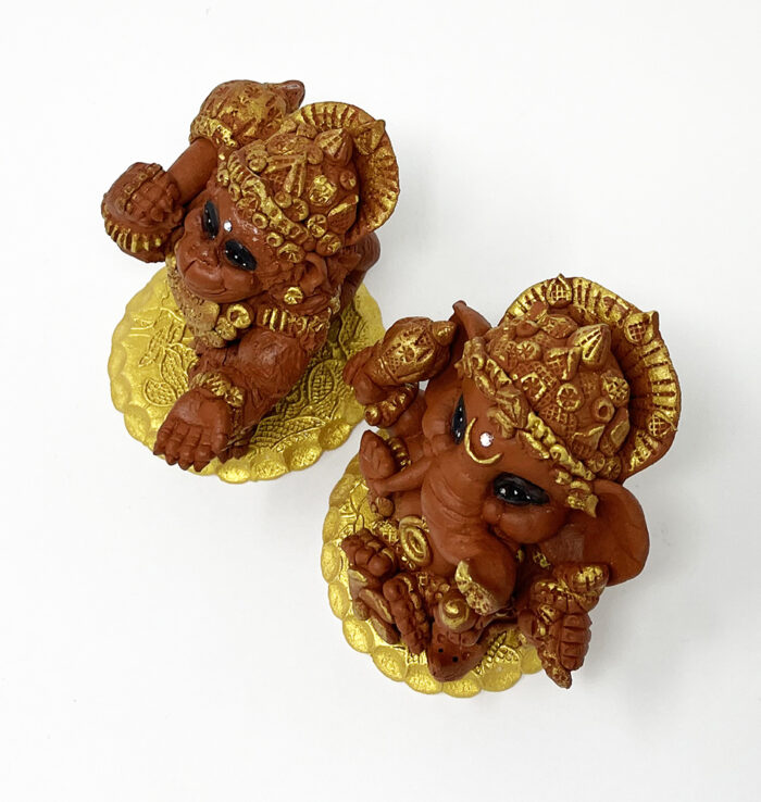 Brigitte Saugstad Ganesha-Hanuman-5, ceramic statue, sculpture, idol, figurine, elephant, monkey -F