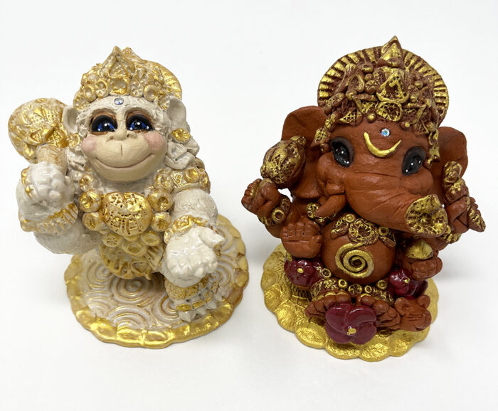 Brigitte Saugstad Ganesha-Hanuman Simple-2, ceramic statue, sculpture, idol, figurine, elephant, monkey -A