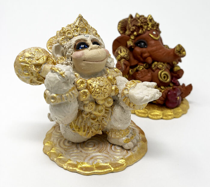 Brigitte Saugstad Ganesha-Hanuman Simple-2, ceramic statue, sculpture, idol, figurine, elephant, monkey -B