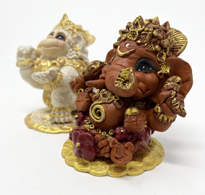 Brigitte Saugstad Ganesha-Hanuman Simple-2, ceramic statue, sculpture, idol, figurine, elephant, monkey -D