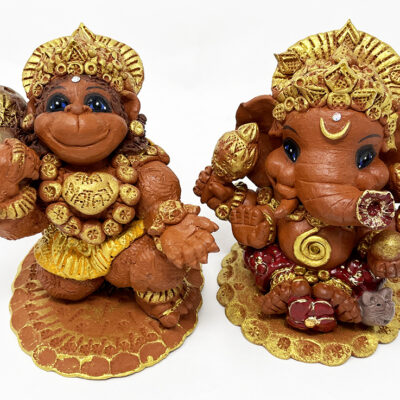 Brigitte Saugstad Ganesha-Hanuman Simple-5, ceramic statue, sculpture, idol, figurine, elephant, monkey -A