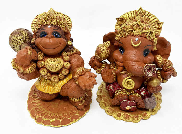 Brigitte Saugstad Ganesha-Hanuman Simple-5, ceramic statue, sculpture, idol, figurine, elephant, monkey -A