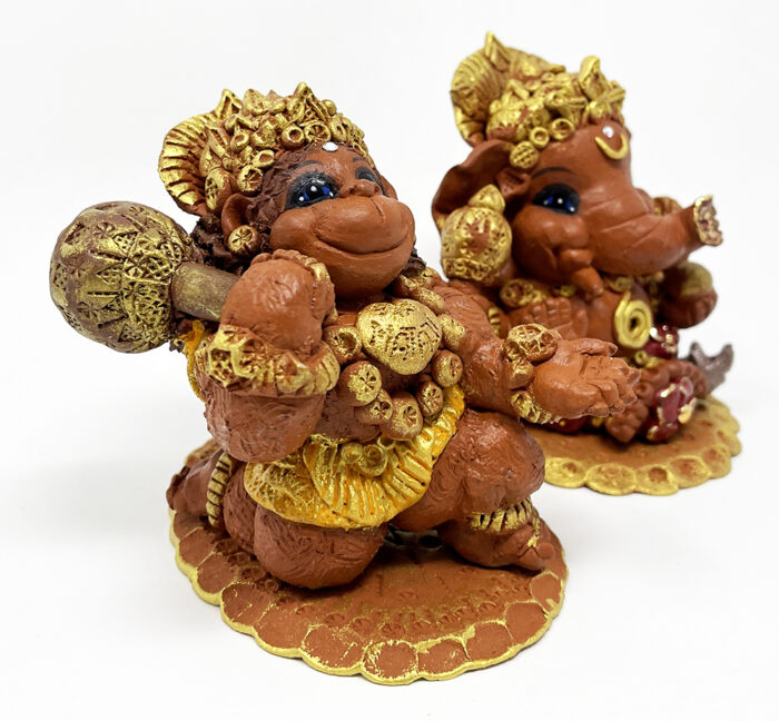 Brigitte Saugstad Ganesha-Hanuman Simple-5, ceramic statue, sculpture, idol, figurine, elephant, monkey -B