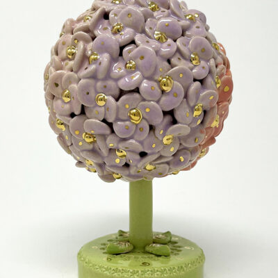 Brigitte Saugstad ViennaBloom Tree-23 pink-peach-plum, ceramic statue, sculpture, art nouveau flower sphere -A