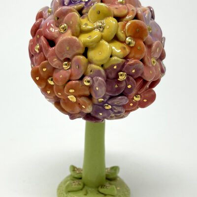 Brigitte Saugstad ViennaBloom Tree-24 rainbow, ceramic statue, sculpture, art nouveau flower sphere -A