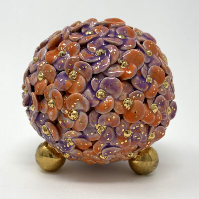 Brigitte Saugstad ViennaBloom-21 orange-plum, ceramic statue, sculpture, art nouveau flower sphere -A