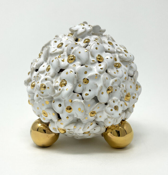 Brigitte Saugstad ViennaBloom-22 milky, ceramic statue, sculpture, art nouveau flower sphere -A